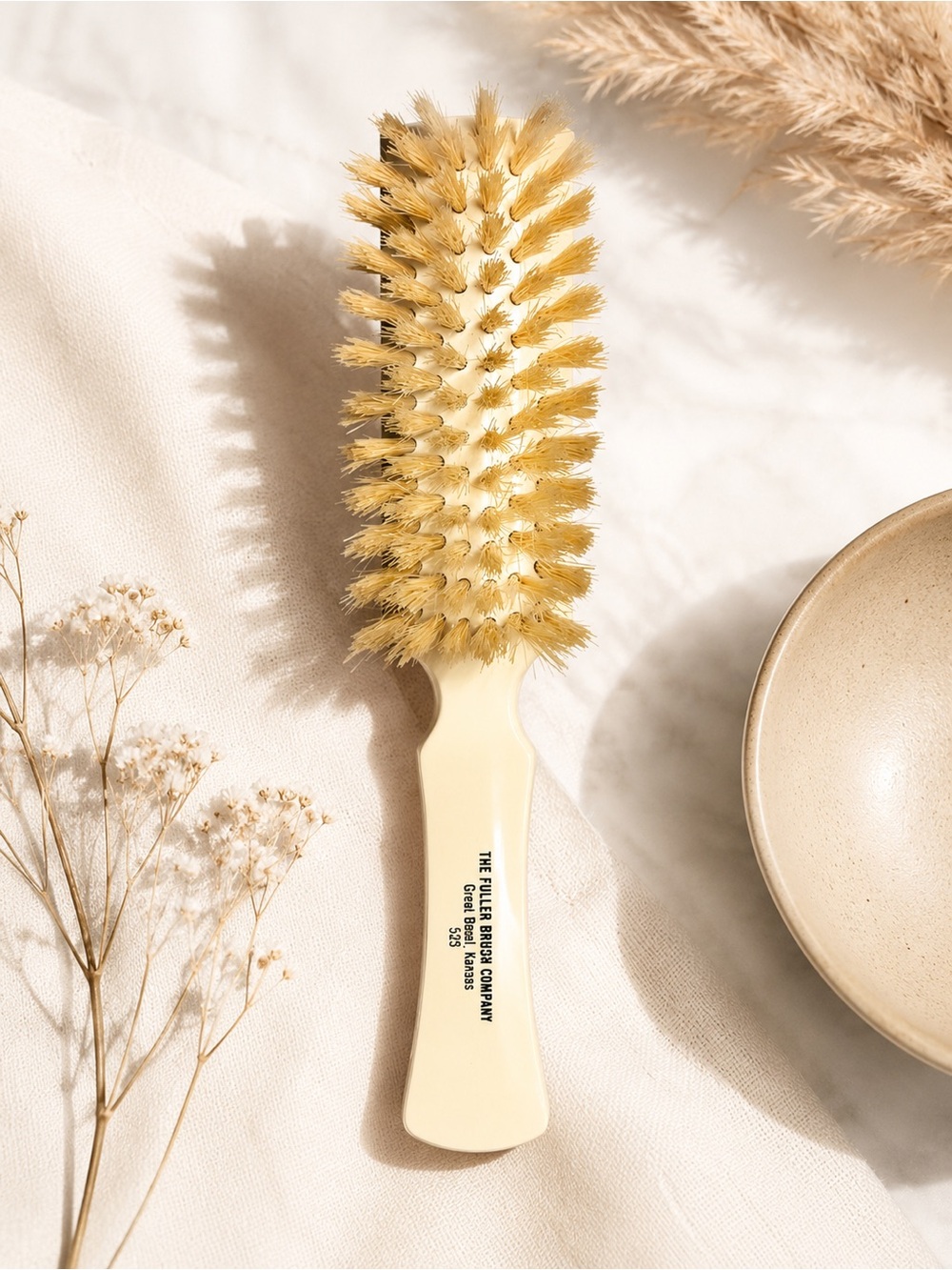 Cream Boar Bristle Round Hair Brush - Gentle Detangling Vintage Fuller Brush